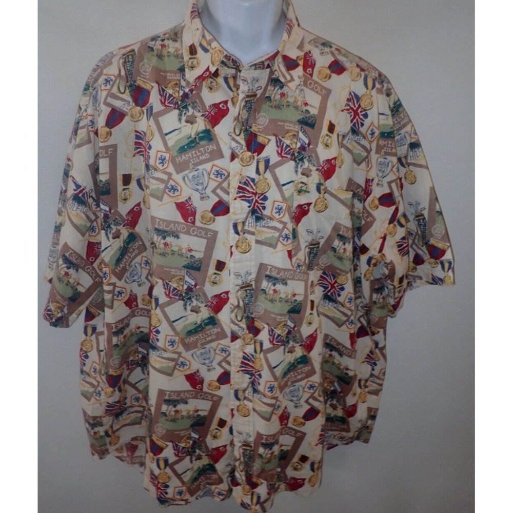 Tommy Hilfiger Hamilton Island Golf Mens XL Button Shirt Linen Blend Vintage b8-